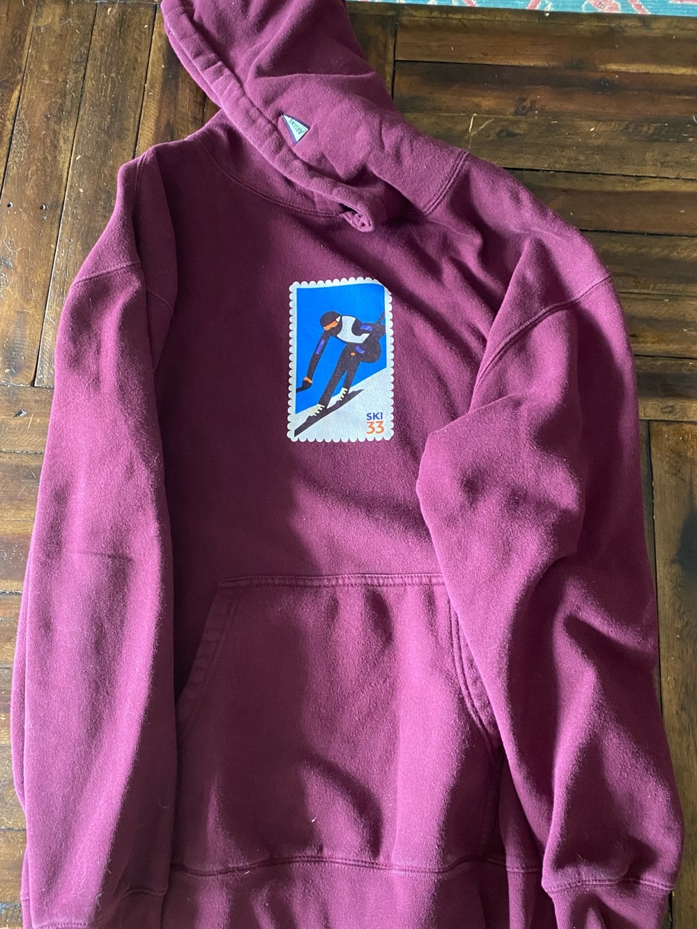 Maroon Ski Stamp Pullover Hoodie